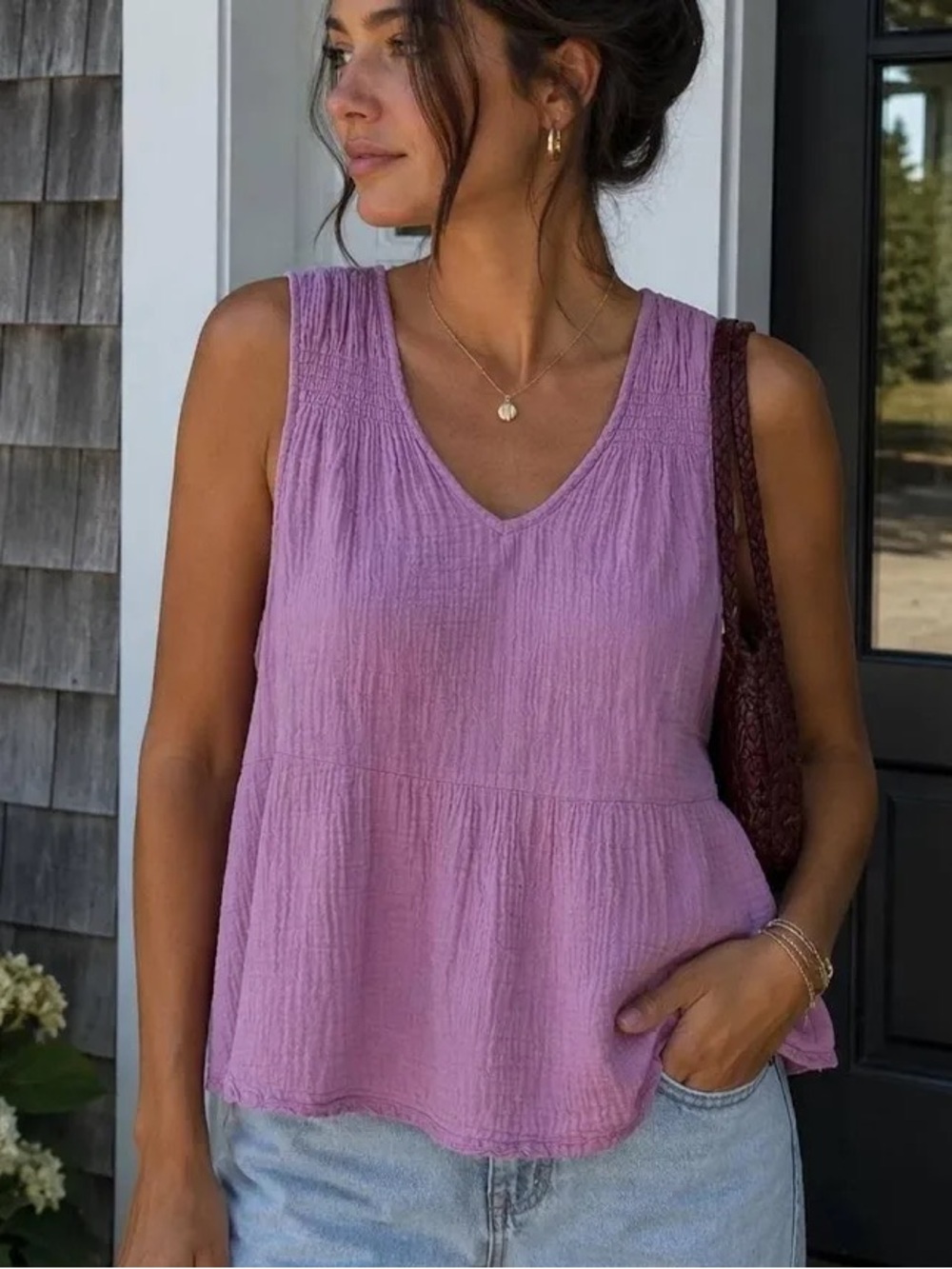 Faherty Lavender Pink Sleeveless V-Neck Tank Top